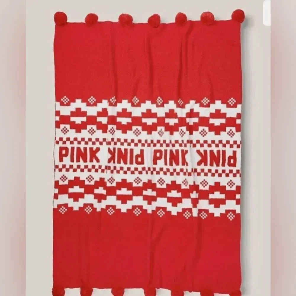PINK vs red/white Marshmallow knit plush fleece throw blanket 50 x60 twin